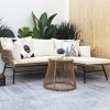 3PCS Outdoor Patio Balcony L Shape Natural Color PE Wicker Sofa Set with Beige Cushion; Round Tempered Glass Table and Furniture Cover