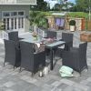 7-piece Outdoor Wicker Dining set - Dining table set for 7 - Patio Rattan Furniture Set with Beige Cushion