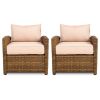 Outdoor Patio Furniture Set 2 Pieces Small Patio Couch All Weather PE Wicker Sofas Armchair Balcony Couch Sectional Furniture Sofa Bistro Set for Back