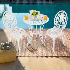 Bistro Table Set; White Rose 3 Piece; Outdoor Patio Table and Chairs Furniture; Durable Rust Weather Resistance; Rose White