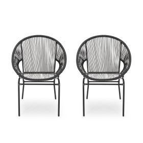 Chrissy Outdoor Black Modern Faux Rattan Club Chairs (Set of 2)