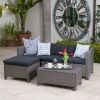 Lorita Outdoor 5-piece Blac Wicker Sectional Sofa Set with Beige Cushions