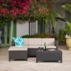 Lorita Outdoor 5-piece Dark Brown Wicker Sectional Sofa Set with Beige Cushions