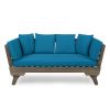 Grey Finish+Dark Teal Cushion Acacia soil Convertible Outdoor Sofa Daybed