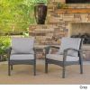 Outdoor Wicker Club Chairs with Gray Cushions (Set of 2)