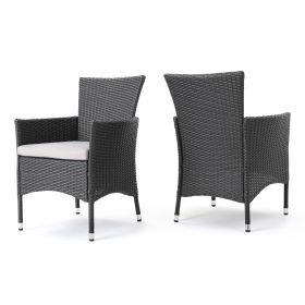 Brascha Contemporary Outdoor PE Wicker Dining Chairs w/ Cushions (Set of 2)