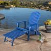 Katherine Outdoor Acacia Adirondack Blue Lounge Chair with Pull Out Footstool