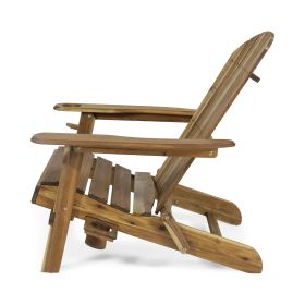 Kandyce Outdoor Acacia Wood Folding Adirondack Natural Chair With Cup Holder