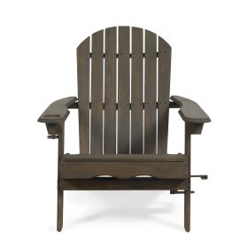 Kandyce Outdoor Acacia Wood Folding Adirondack Grey Chair With Cup Holder