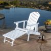 Adirondack Chair with Pull Out Footrest; Acacia Wood for Patio Deck Garden; Backyard Furniture; Easy to Install; White