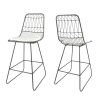 Great Deal Furniture Hedy Outdoor Counter Stool; 26" Seat; Contemporary; Geometric; Gray Iron Frame with Ivory Cushions (Set of 2)