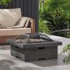 Bunce Outdoor Lightweight Concrete Wood Burning Square Fire Pit; Gray