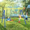 4 in 1 Outdoor Toddler Saucer Swing Set for Backyard; Playground Tree Swing Sets with Steel Frames; Climbing Rope with Disc Tree Swing Playset and Bas