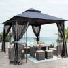 10x10 Outdoor Patio Gazebo Canopy Tent With Ventilated Double Roof And Mosquito net(Detachable Mesh Screen On All Sides); Suitable for Lawn; Garden; B