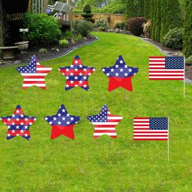 8Pcs 4th of July Yard Signs with Stakes Patriotic Star Ornament for Garden Decor