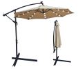 Tan 10 ft Outdoor Patio Umbrella Solar Powered LED Lighted Sun Shade Market Waterproof 8 Ribs Umbrella with Crank and Cross Base for Garden Deck Backy