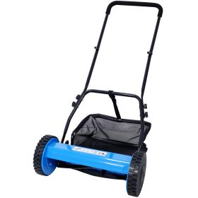 16-Inch 5-Blade Push Reel Lawn Mower with Grass Catcher, BLUE COLOR