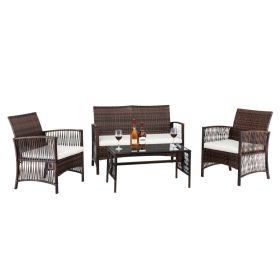 Outdoor 4pcs 1 Double Seat 2 Single Seat 1 Coffee Table Armrest Hollow Knit Combination Sofa,PE rattan and iron frame Sofa Set  XH