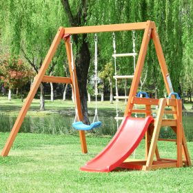 Wooden Swing Set with Slide;  Outdoor Playset Backyard Activity Playground Climb Swing Outdoor Play Structure for Toddlers;  Ready to Assemble Wooden