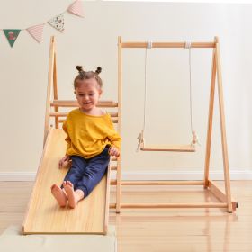 Wooden Swing and Slide Set Indoor Foldable Climbing Playground Playset for Kids; Wooden Climbing Toys with Rock Climb Ramp for Toddlers