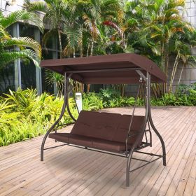 194*120*173cm Load Bearing 250kg With Canopy 3pcs Upholstered Courtyard Iron Swing Brown