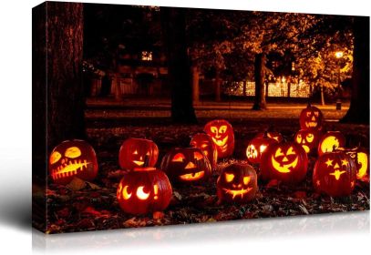 Drop-Shipping Framed Canvas Wall Art Decor Painting For Halloween, Jack-o-lanterns Groups Painting For Halloween Gift