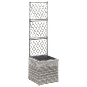 vidaXL Trellis Raised Bed with 1 Pot 11.8"x11.8"x42.1" Poly Rattan Gray