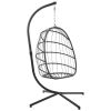 Indoor outdoor patio Wicker Hanging Chair Swing Chair Patio Egg Chair UV Resistant Blue cushion Aluminum frame