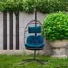 Indoor outdoor patio Wicker Hanging Chair Swing Chair Patio Egg Chair UV Resistant Blue cushion Aluminum frame