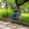 Indoor outdoor patio Wicker Hanging Chair Swing Chair Patio Egg Chair UV Resistant Blue cushion Aluminum frame