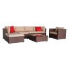 Outdoor 7 Pieces Steel & PE Rattan Breathable and waterproof cushion Wood Grain Patio PE Wicker Rattan Corner Sofa Set XH