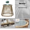 3PCS Outdoor Patio Balcony L Shape Natural Color PE Wicker Sofa Set with Beige Cushion; Round Tempered Glass Table and Furniture Cover