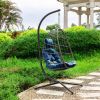 Indoor outdoor patio Wicker Hanging Chair Swing Chair Patio Egg Chair UV Resistant Blue cushion Aluminum frame