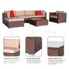 Outdoor 7 Pieces Steel & PE Rattan Breathable and waterproof cushion Wood Grain Patio PE Wicker Rattan Corner Sofa Set XH