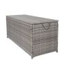 Outdoor Storage Box; 113 Gallon Wicker Patio Deck Boxes with Lid; Outdoor Cushion Storage Container Bin Chest for Kids Toys; Pillows; Towel Grey