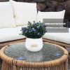 3PCS Outdoor Patio Balcony L Shape Natural Color PE Wicker Sofa Set with Beige Cushion; Round Tempered Glass Table and Furniture Cover