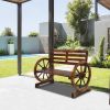 Rustic 2-Person Wooden Wagon Wheel Bench with Slatted Seat and Backrest XH