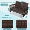 Patio Furniture 4 Pieces Conversation Sets Outdoor Wicker Rattan Chairs Garden Backyard Balcony Porch Poolside loveseat with Glass Coffee Table; Brown