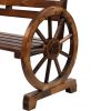 Rustic 2-Person Wooden Wagon Wheel Bench with Slatted Seat and Backrest XH