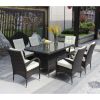 Patio 7-Piece Rectangular Dining Set with 6 Dining Chairs (Brown &Beige Cushion )