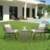 3-Piece Patio Wicker Conversation Bistro Set with 2 Chairs & Glass Top Side Table & Cushions Tan