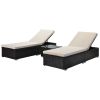 Outdoor Garden 3 Piece Wicker Patio Chaise Lounge Set Adjustable PE Rattan Reclining Chairs with Cushions and Side Table.