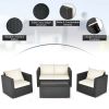 4 Pieces Patio Rattan Conversation Set with Padded Cushion