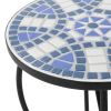 Harington Outdoor Blue & White Ceramic Tile Iron Frame Side Table