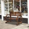 Rustic 2-Person Wooden Wagon Wheel Bench with Slatted Seat and Backrest XH