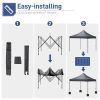 10x10ft Instant Portable Pop Up Canopy Tent PVC Coated Shelter with Wheeled Carry Case; 4 Sand Bags - Black Top