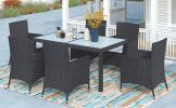 7-piece Outdoor Wicker Dining set - Dining table set for 7 - Patio Rattan Furniture Set with Beige Cushion