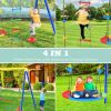 4 in 1 Outdoor Toddler Saucer Swing Set for Backyard; Playground Tree Swing Sets with Steel Frames; Climbing Rope with Disc Tree Swing Playset and Bas