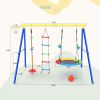 4 in 1 Outdoor Toddler Saucer Swing Set for Backyard; Playground Tree Swing Sets with Steel Frames; Climbing Rope with Disc Tree Swing Playset and Bas