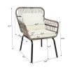 3-Piece Patio Wicker Conversation Bistro Set with 2 Chairs & Glass Top Side Table & Cushions Tan